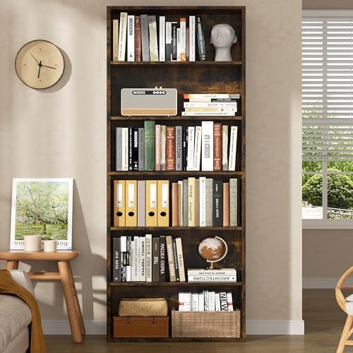 Shintenchi Bookshelf,6-Tier Open Bookcase and Bookshelves,6 Shelf Display Sto...