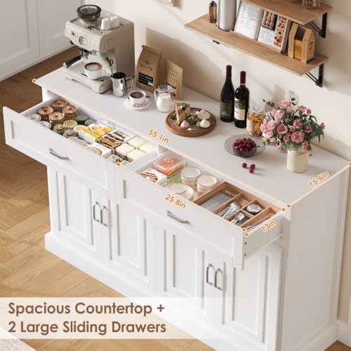 FACBOTALL Sideboard Buffet Cabinet with Storage, 55.1" Large Kitchen Sto...
