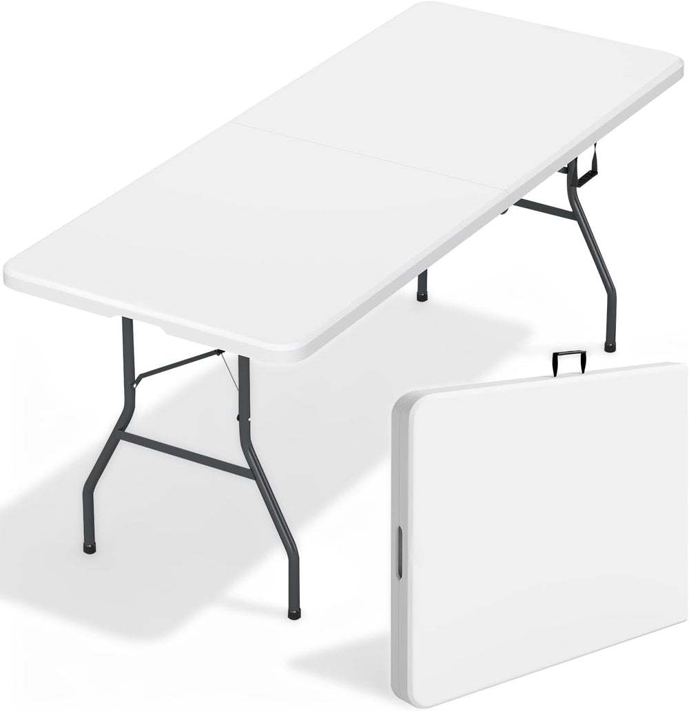 FDW | 6FT Folding Table | White | Portable Plastic Table | with Carry Handle ...