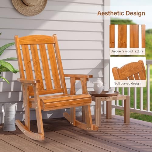 VINGLI Outdoor Rocking Chair, Heavy Duty 600 LBS Wooden Rocker, Teak(1PC) | H...