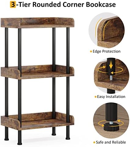 Hosfais Bookshelf Small Book Shelf 3 Tier Wood Bookcase