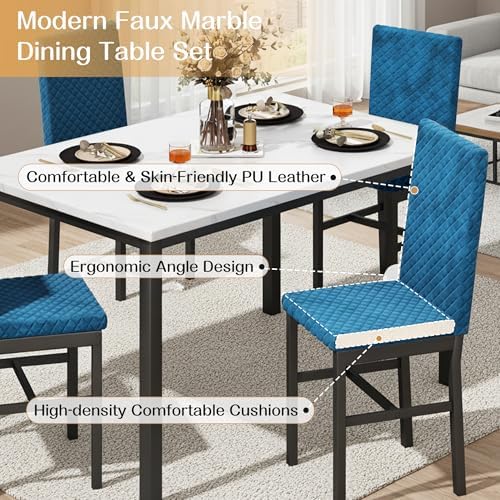 Recaceik Dining Table Set for 4, Modern 5 Piece Dining Table Set Faux Marble ...