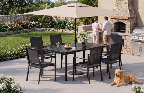 Ahomly Patio Table and Chairs Set for 6, Patio Dining Set, Black