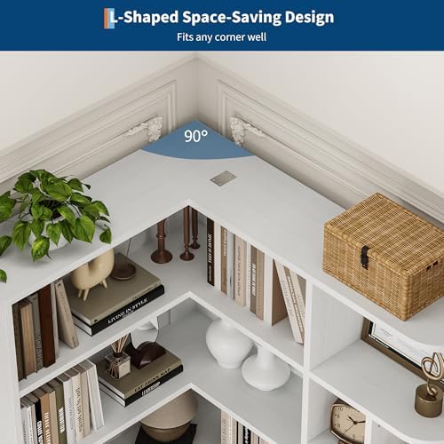 Garvee 74'' Tall Corner Bookshelf- 6-Tier Book Shelf with Drawer &...