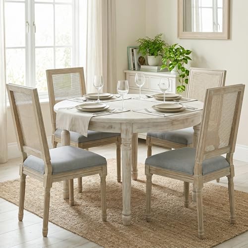 chairus Farmhouse Dining Chairs Set of 4, Rectangle Rattan Back French Countr...