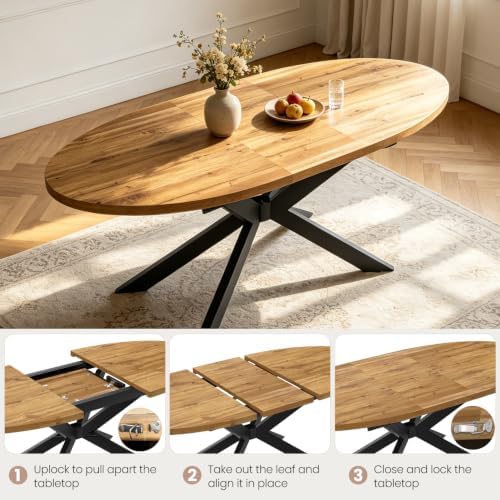 63"-78.7" Extendable Oval Dining Table Set for 6 | 7 Piece Large Ro...