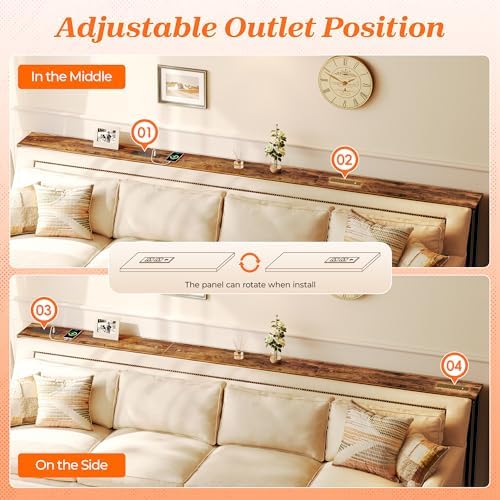 SUPERJARE 102.4 Inch Sofa Table with Power Outlets and USB-C Port,Rusitc Brown