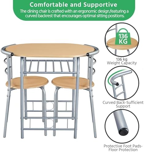 Yaheetech 3 Piece Dining Table Set for 2, Small Table and Chairs, Natural