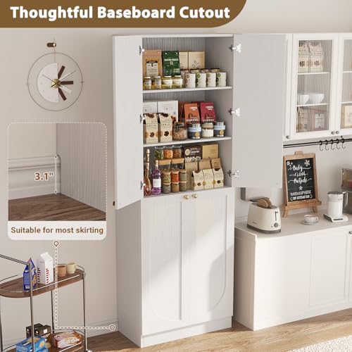 Cyclysio 80" Storage Cabinet, Tall Arched Bookcase with 4 Soft Close Doors