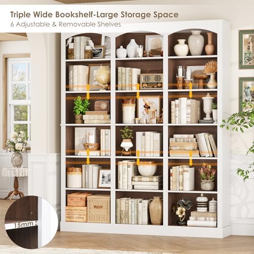 FACBOTALL 71" Triple Wide Bookshelf, 6 Tier Large Arch Walnut Bookcase