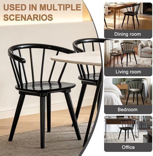 DUHOME Wooden Black Dining Chairs Set of 4,Windsor Dining Room Chairs