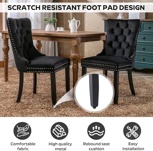 5-Piece Dining Table Set with 39In Tempered Glass Table and 4 Velvet Upholste...
