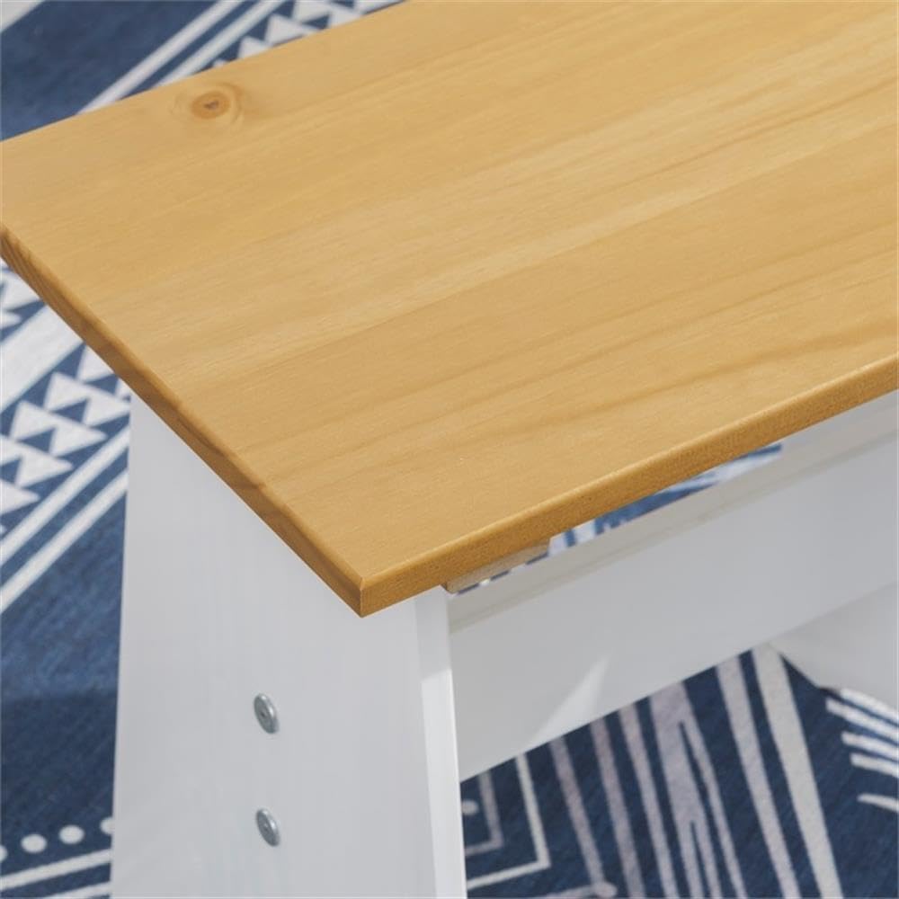 BOWERY HILL Large Backless Wood Bench, 42 in x 12 in x 17 in, White and Honey...