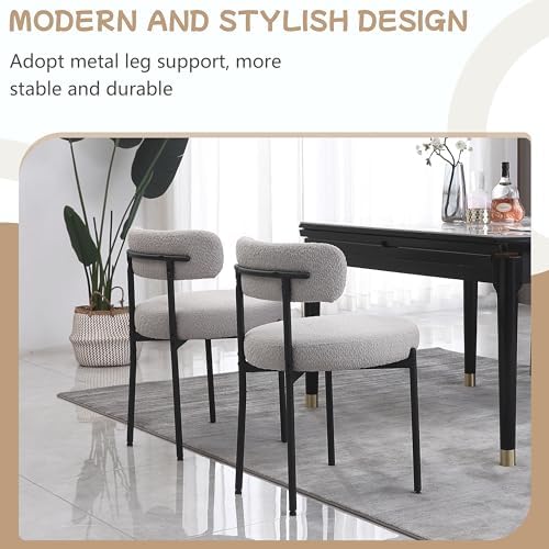 Dining Chairs Set of 4, Round Upholstered Boucle Dining Room Chairs, Mid-Cent...