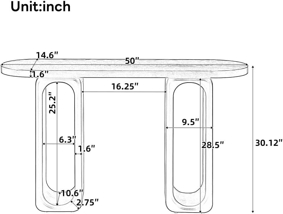 50" Modern Console Table with Oval Cutout Legs, Entryway Table with Wood...