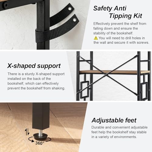 HOMISSUE Tall Bookshelf, 84 Inch Industrial Bookshelf with Metal Frame and Op...