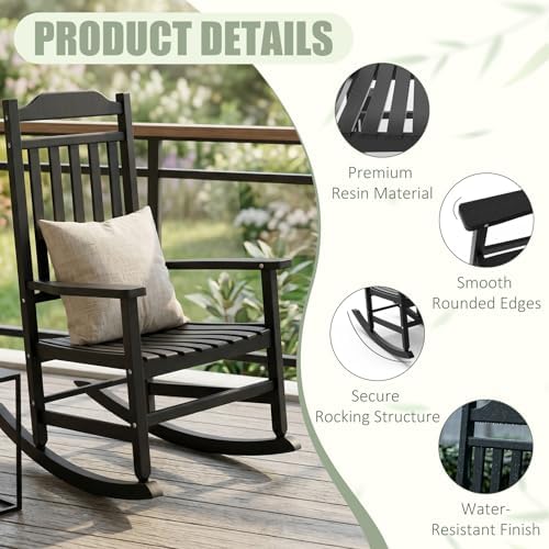 EFU Outdoor Rocking Chairs Set of 2 with Side Table, Weatherproof Furniture