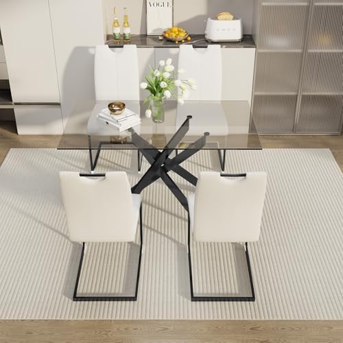 51" 5-Piece Glass Dining Table Set for 4, White&Black