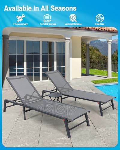 Aluminum Chaise Lounge Chair Outdoor, Foldable Patio Lounge Chair 2 Sets with...