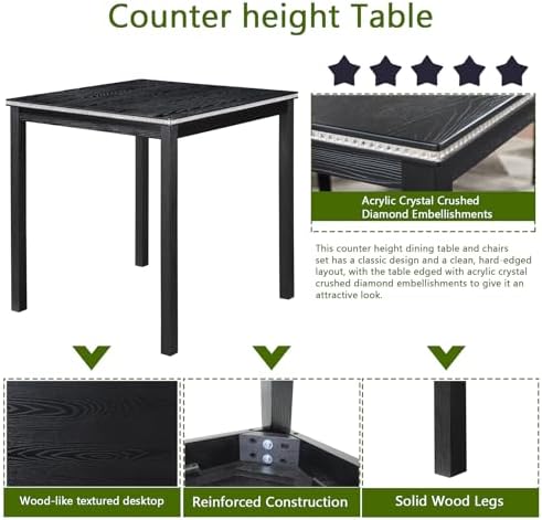 LUMISOL Dining Table Set for 4, Solid Wood Counter Height Kitchen Table Set w...