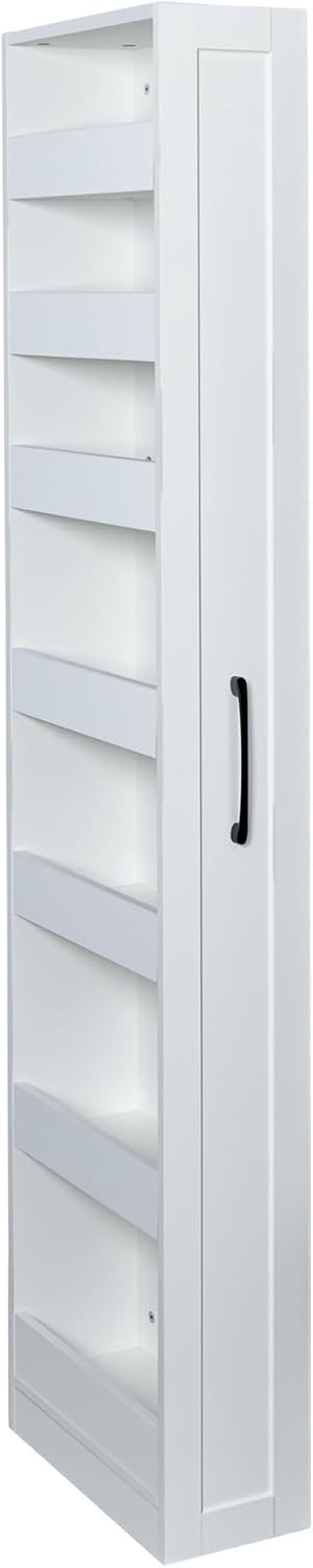 7 Tier Pull-Out Storage Cabinet with Handle & Wheels, Tall Narrow Spice R...