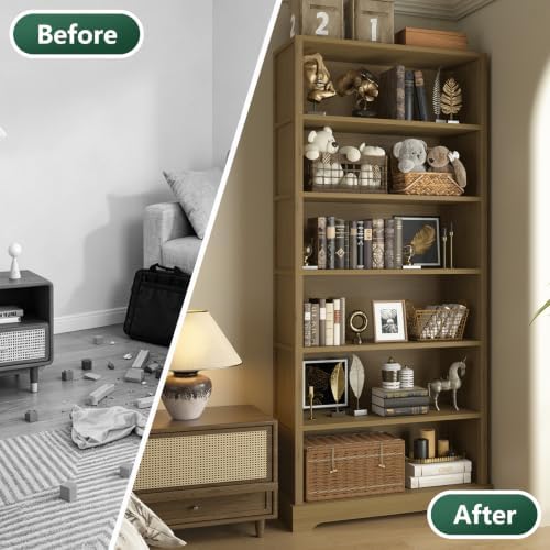 TVU 6 Tiers Wooden Bookshelf, 77.2" Tall Farmhouse Style Open Bookcase, ...