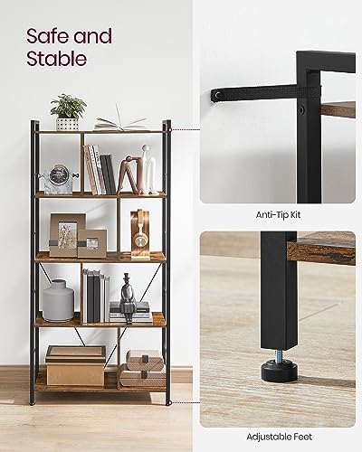 VASAGLE Bookshelf, 5-Tier Bookcase with Open Compartments