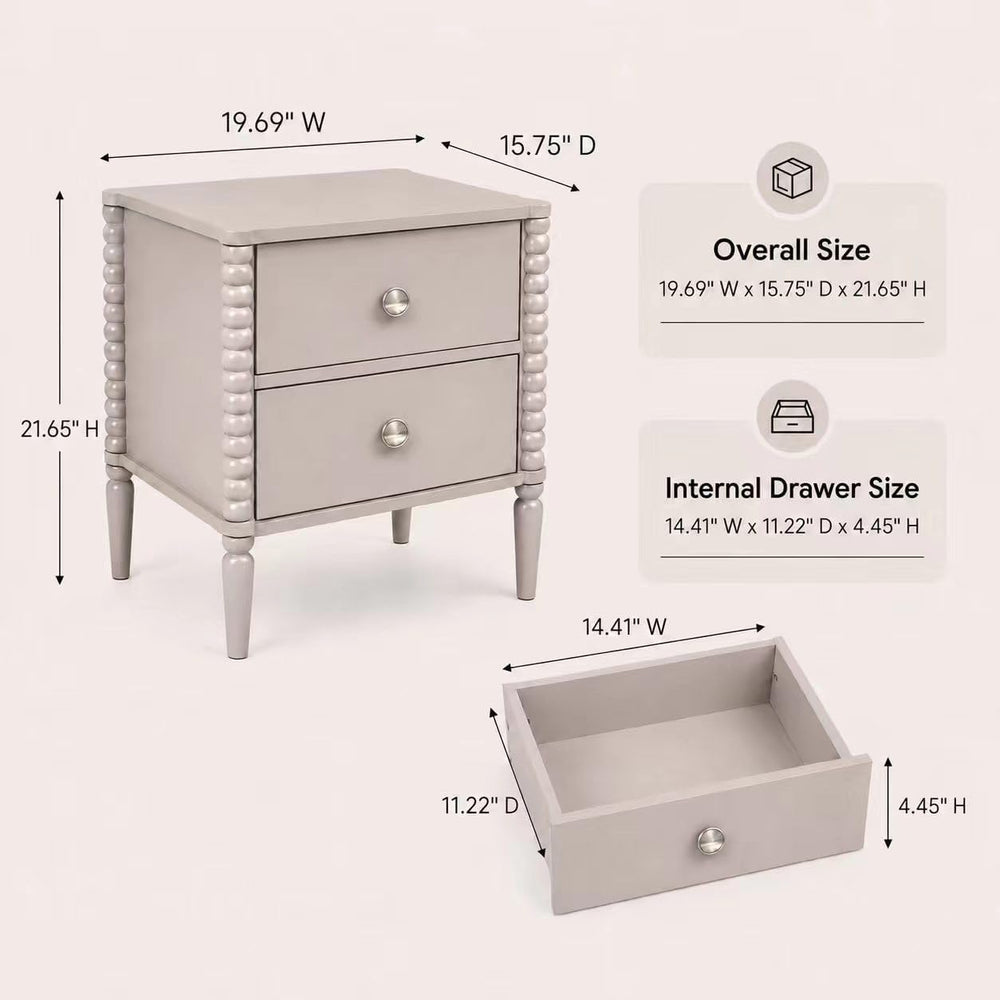 2-Drawer Nightstand, Modern Bedside Table with Silver Handles, 19.69" W ...