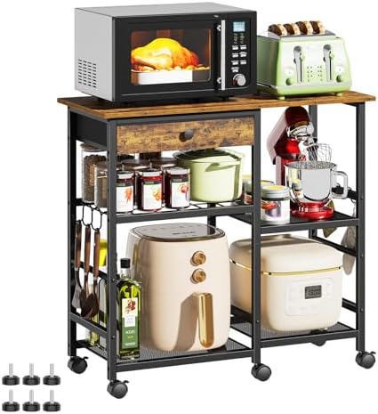 Microwave Stand, Coffee Cart, Microwave Cart with Wheels & Adjustable She...