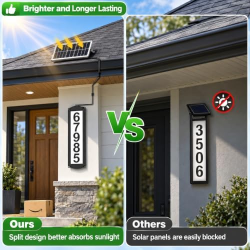 T-SUNUS Solar House Numbers with Separate Panel, IP65 Waterproof Outside