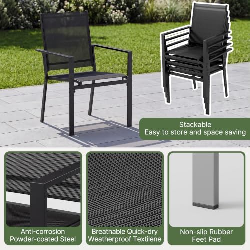 Ahomly Patio Table and Chairs Set for 6, Patio Dining Set, Black
