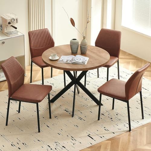 37" Round Dining Table Set for 4, Mid Century Modern Small Coffee Set fo...