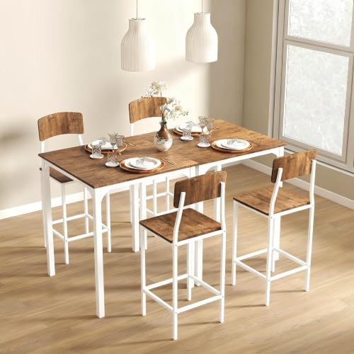 HOMCOM 3-Piece Counter Height Bar Table Space-Saving Walnut/White
