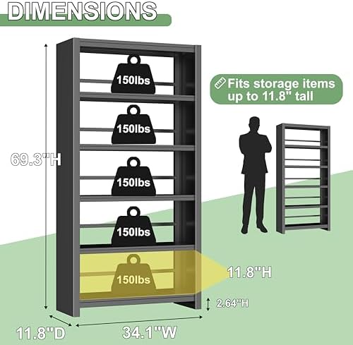 5 Tier AV Media Stand, 69.3" Tall Media Shelf with Display Storage Shelves