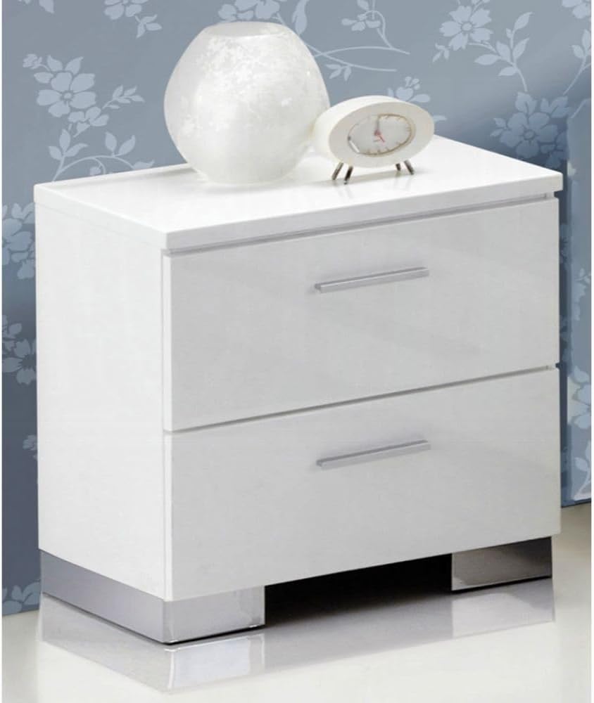 2 Drawers Nightstand with Chrome Legs, White,for Small Spaces