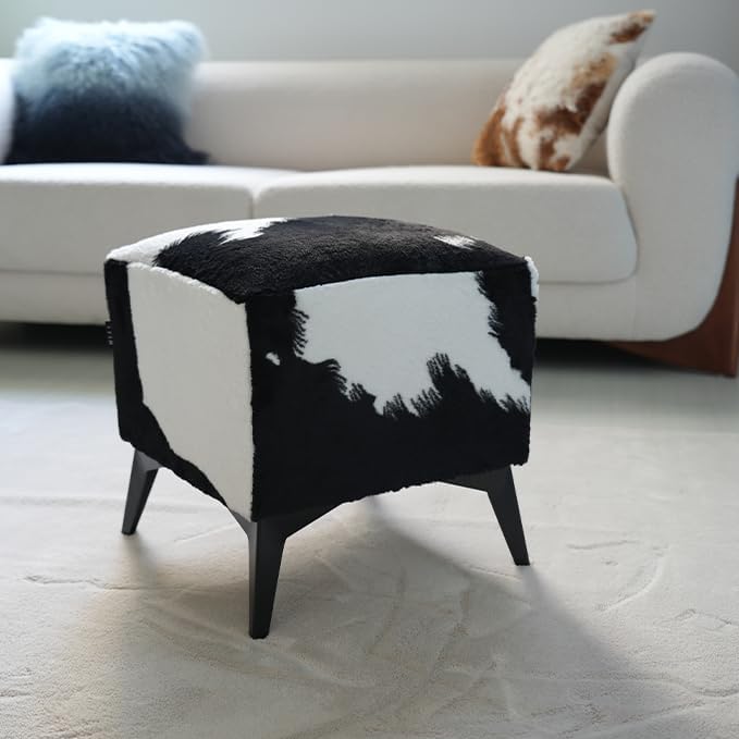Faux Cowhide Ottoman, Upholstered Foot Stool,Animal Print Ottoman - 16 x 16 x...