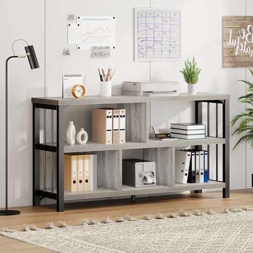 IBF Low Horizontal Bookshelf, Industrial Bookcase, Light Grey Oak, 47 Inch