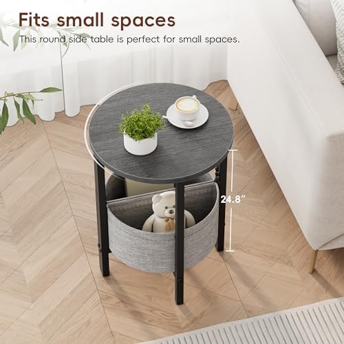 Vagusicc Small Round Side Table End Table, Tall Accent Table with Storage Bas...