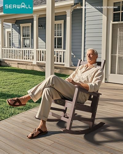 SERWALL Outdoor Rocking Chair Set of 2, HDPE Rocker for Adults, Brown | 21.1&...