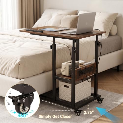Hadulcet Adjustable C Table with Charging Station, Tiltable Desk C Shaped End...