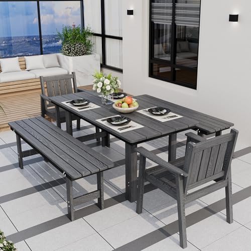 Pamapic Patio Dining Table Set, 5-Piece Outdoor Dining Set for 6, Grey