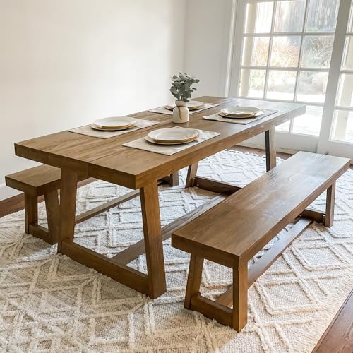 Plank+Beam Classic 72 Inch Dining Table, Rectangular, Pecan Wirebrush | Non-T...