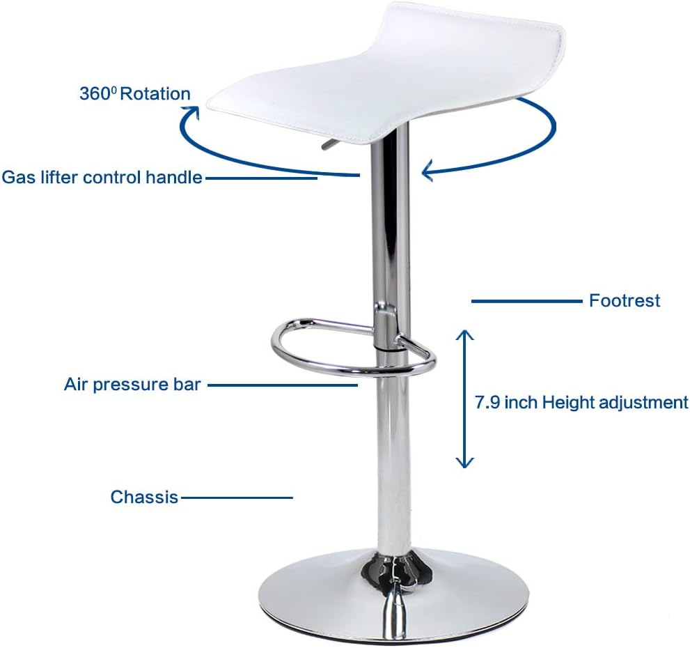 Set of 2 Barstool, Adjustable Swivel Bar Stools with PU Leather and Chrome Ba...