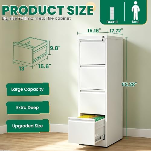 4 Drawer File Cabinet with Lock, Metal Vertical Filing Cabinet, Filing Cabine...