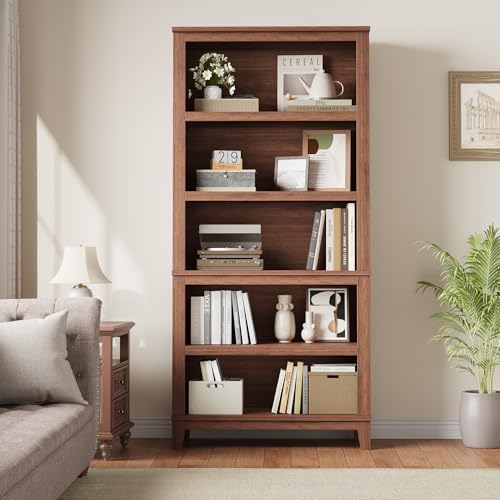 71" Farmhouse Bookcase, 5-Tier Tall Bookshelf with Adjustable Shelves