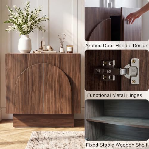 Ya-Home Walnut Sideboard Buffet Cabinet with Storage, 31.5” Modern Sideboard ...