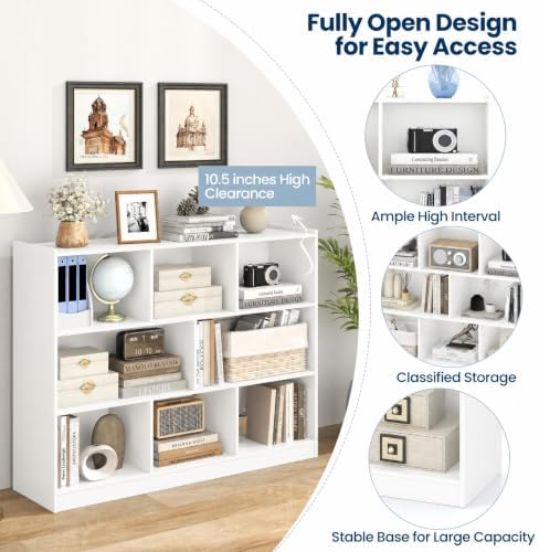 Tangkula 8-Cube Bookcase, Wood 3 Tier Open Storage Bookshelf, Modern Multipur...