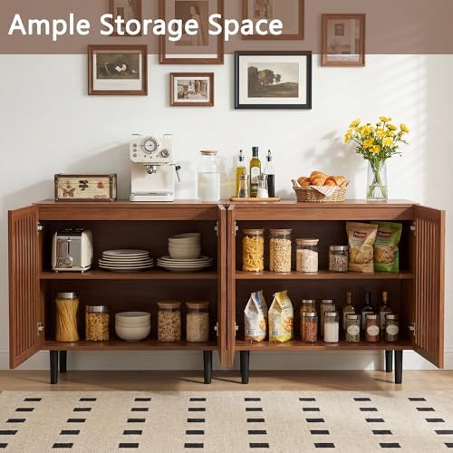 31.5" Buffet Cabinet with Storage, Brown Sideboard Coffee Bar Cabinet