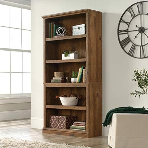 Sauder 5 Tier Book Shelf Wooden Bookcase Multipurpose Bookshelf for Home Offi...