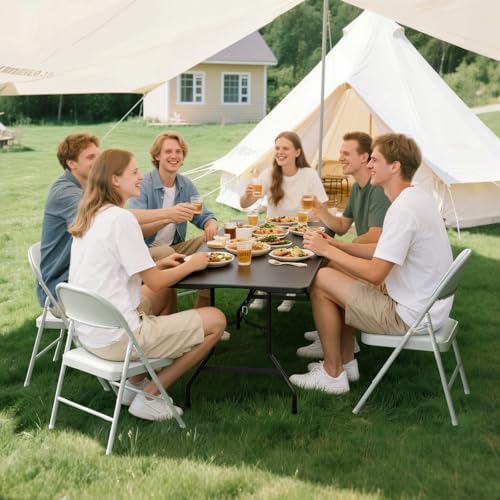 8FT Black Plastic Folding Table Set with 10 White PU Padded Chairs